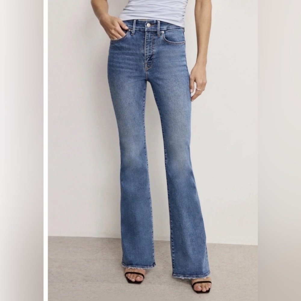 Good American Blue High-Rise Flare Jeans